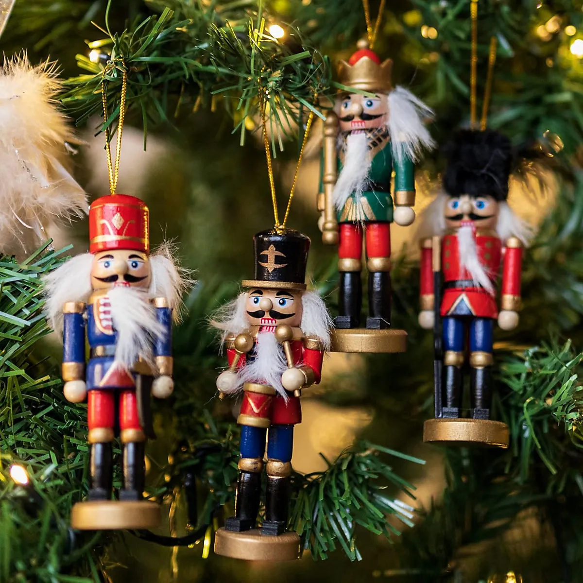 Set of 4 Nutcracker Pendants Tree Decoration Hanging Festive Décor  Traditional Wooden Nutcracker