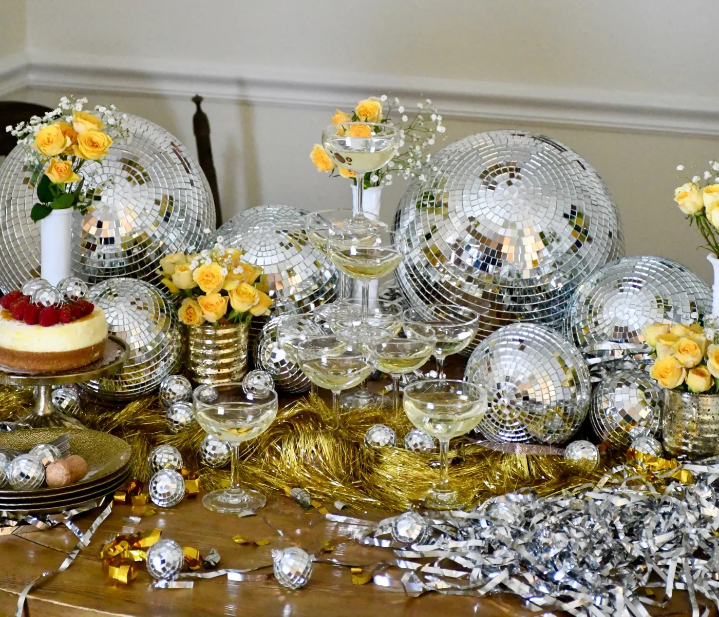 Setting a glitz and glam champagne tower for New Year's Eve