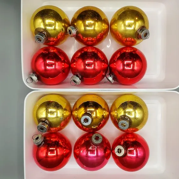 Shiny Brite Vintage Ornament Lot Vintage Shiny Brite Christmas Tree  Ornaments Set Of 12 Glass Ornament Lot Gold Red