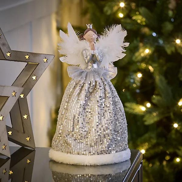 Silver Angel with crown Christmas tree topper