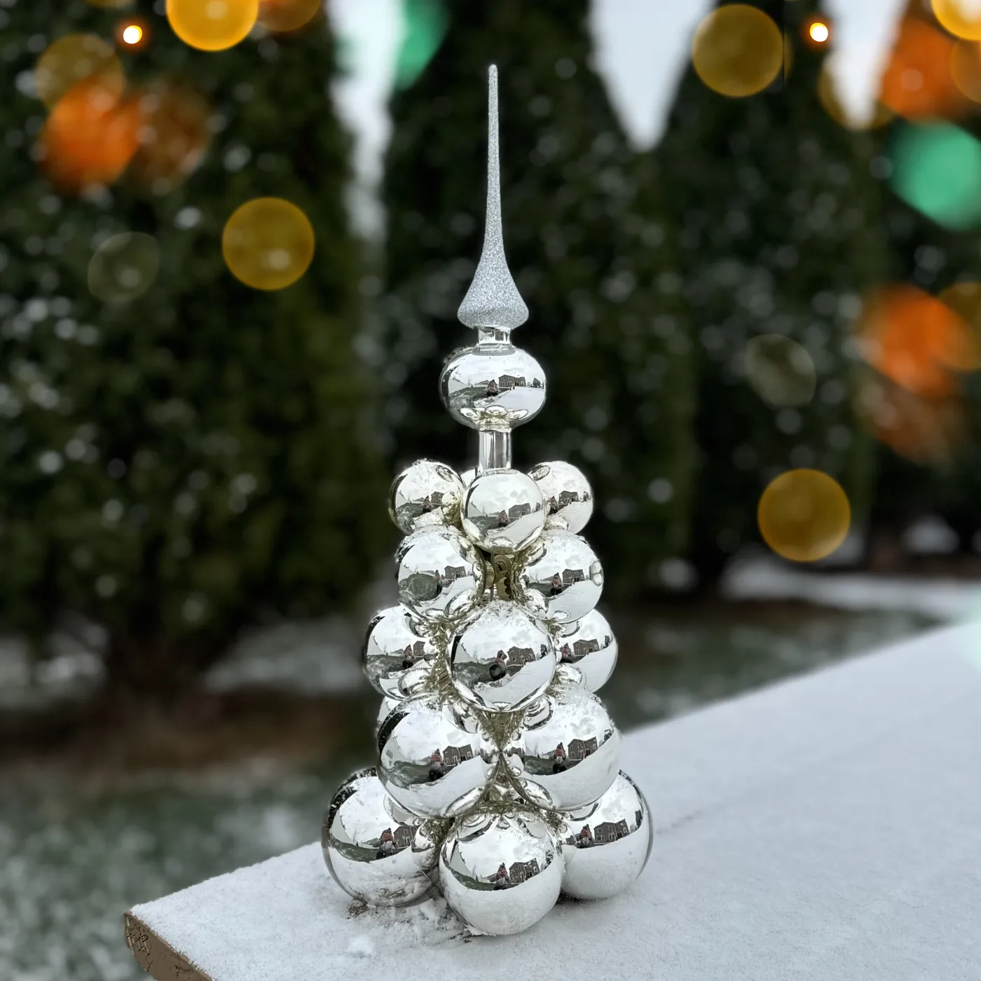 Silver Tabletop Cluster Ornament Tree | Crest Ornament Trees
