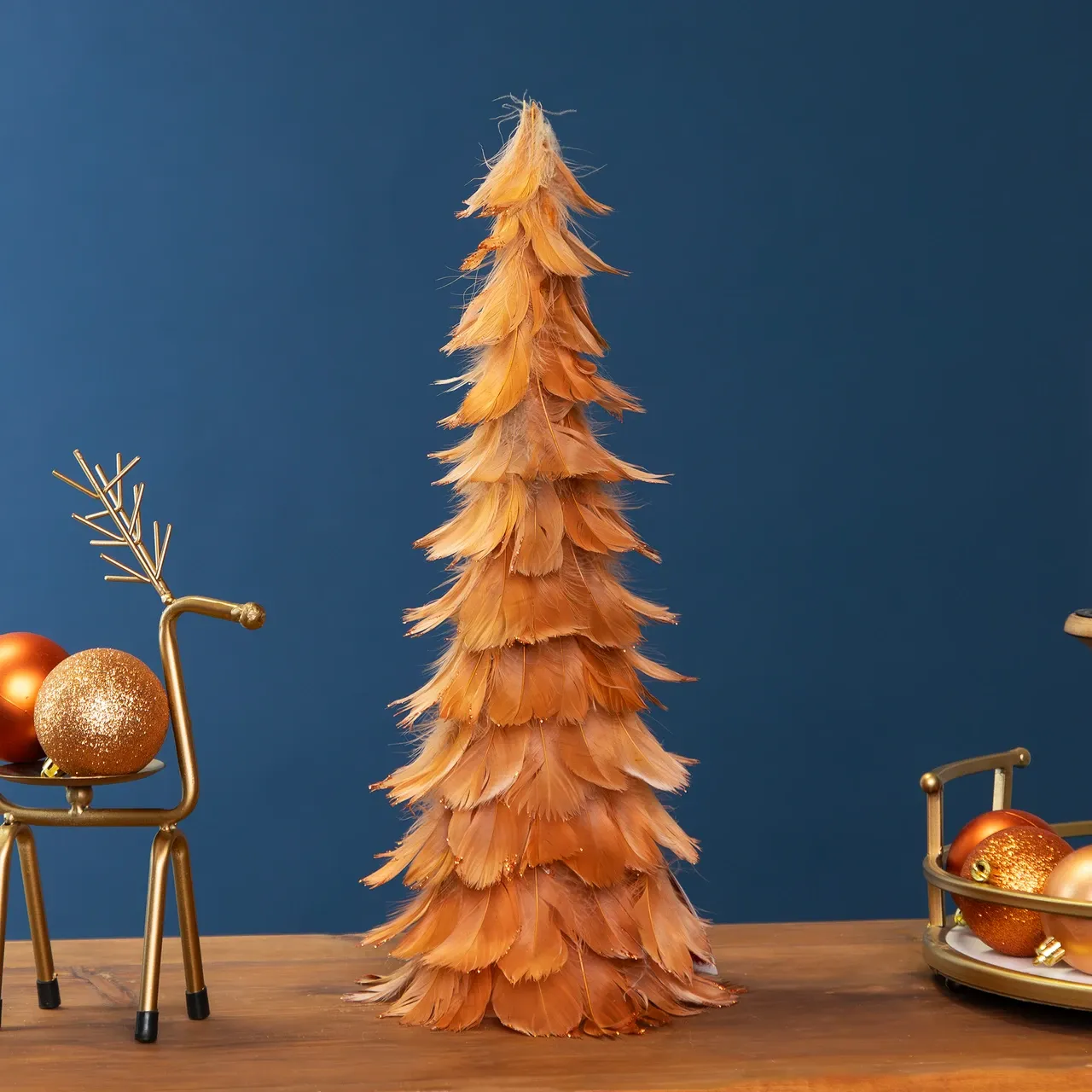 Small Layered Feather Cone Tree Glittered Christmas Decoration - 16' - Rust  Orange