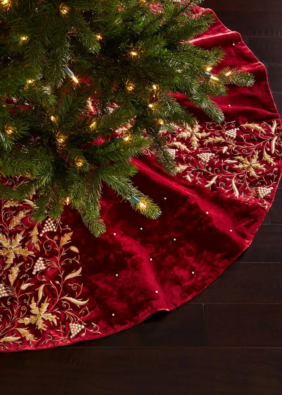 Sudha Pennathur Burgundy Velvet Christmas Tree Skirt - Bergdorf Goodman