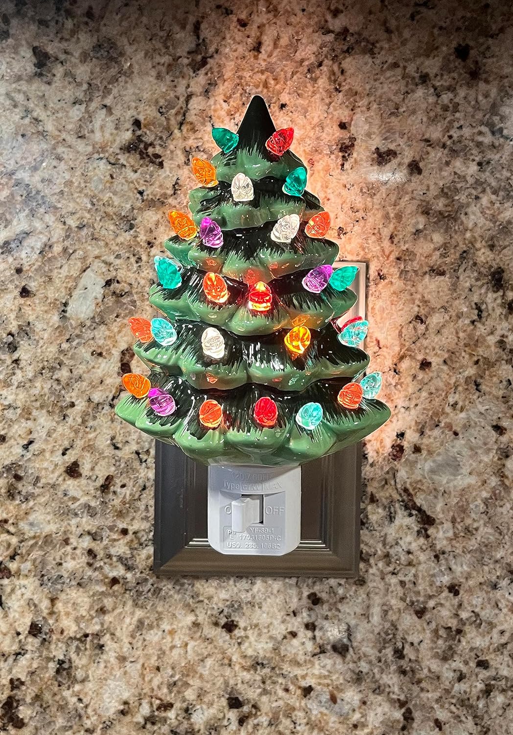 TenWaterloo Christmas Tree Night Light, Ceramic with Lighted Ornaments - Richards Expo