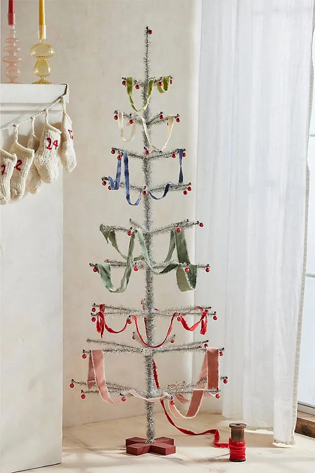 Terrain Silver Tinsel Tree, 5' | AnthroHome