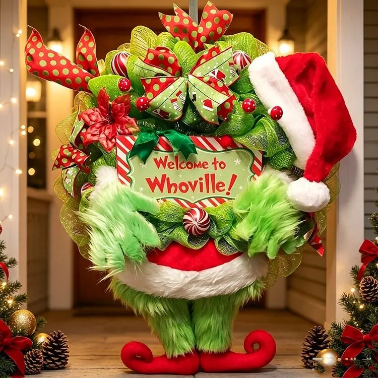 The Grinch The Leg Wreath Door Hanger, New Green‑Monster Christmas Front Door Hanging Ornament, Merry Grinchmas Holiday Decor & Photo Prop, Xmas Halloween Birthday Gift For Family & Adults | SHEIN M