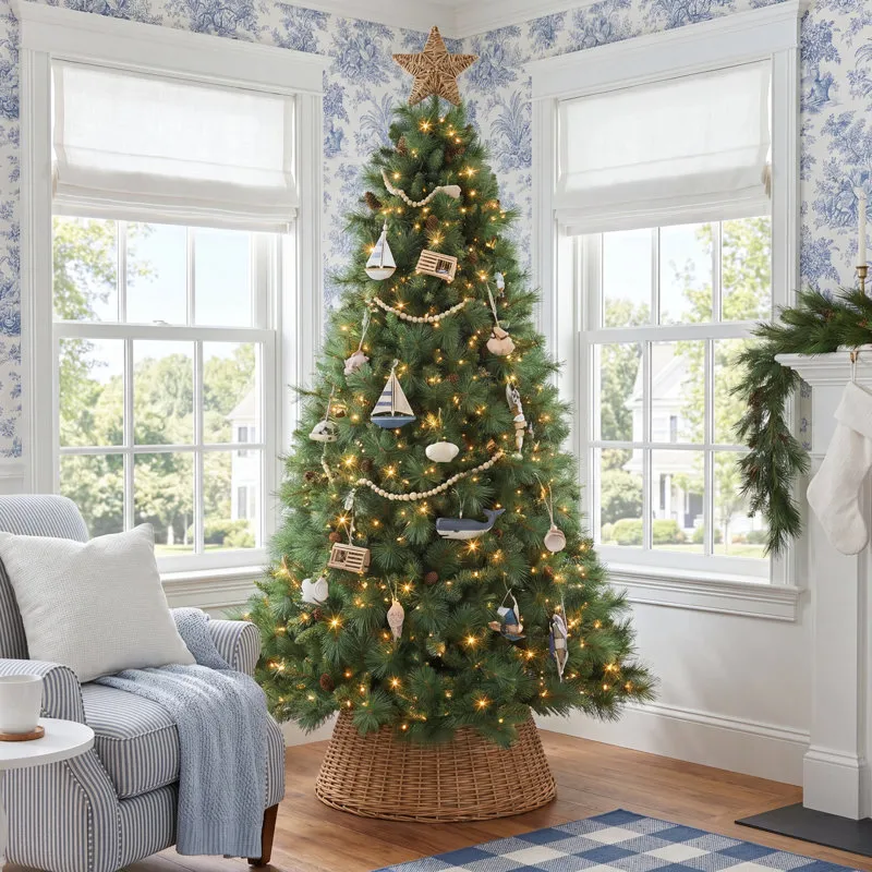 The Holiday Aisle® 7' 5'' H Green Pine Christmas Tree with 750 Lights |  Birch Lane