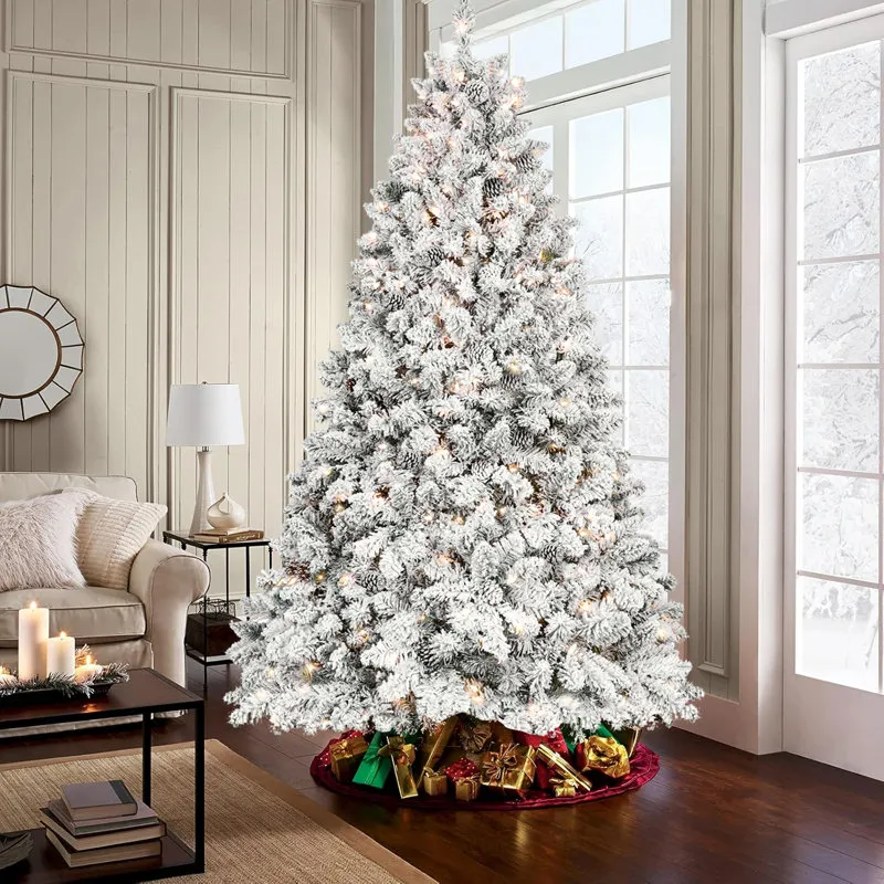 The Holiday Aisle® 8Ft Prelit Snow Flocked Christmas Tree With 700 Warm  White LED Lights, Artificial Holiday Xmas Tree With Pine Cones, 1754 PVC  Tips, Easy Assemble With Metal Stand And Hinged