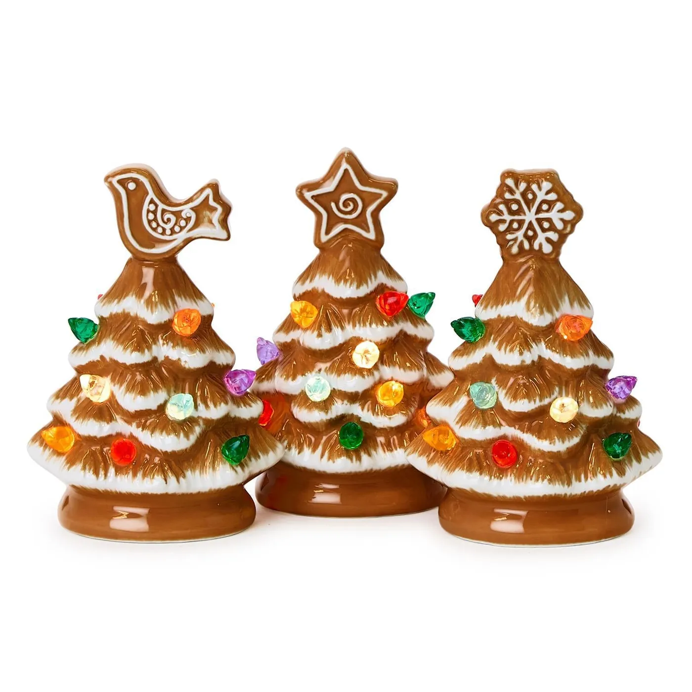Two's Company Mini Gingerbread Trees with LED Lights