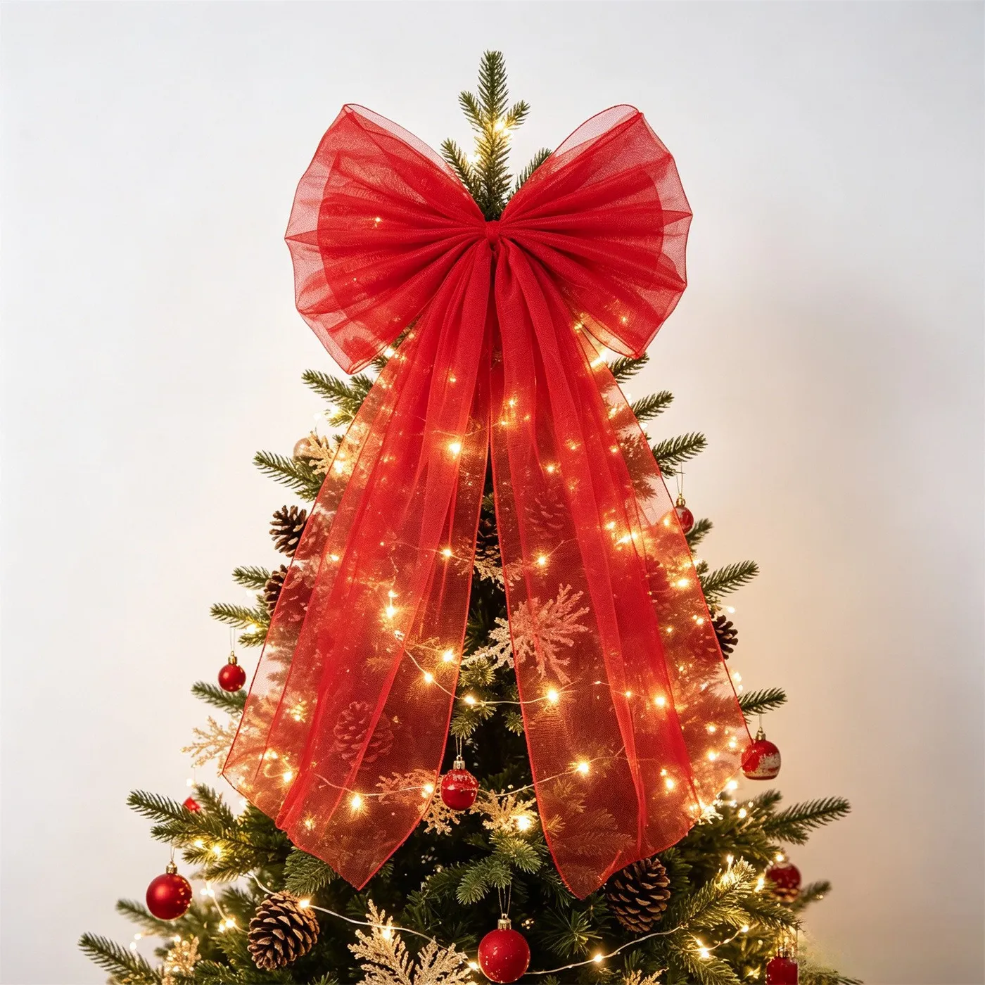 Usloyux Snow Lace Bow, Netted Long Flowing Ribbon Tree Top Decoration,  Holiday Tree Topper for Living Room Fireplace Wall Entryway Festive Home  Decor - Walmart.ca