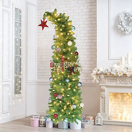 Veikous 6 ft. Pre-Lit Curved Top Artificial Christmas Tree with Warm White Light and Star, Pink at Tractor Supply Co