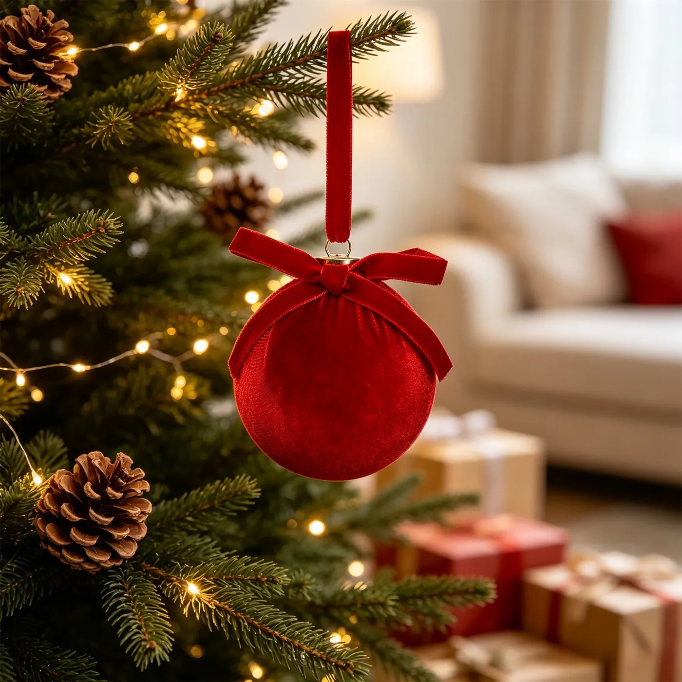 Velvet Christmas Ball Ornaments for Holiday Tree Decorations | Soft Fabric  Hanging Ornament with Bow for Festive Home Embellishment, Doorknob & Window  Decor, 3.15 Inch Cloth Bauble for Christmas Tre