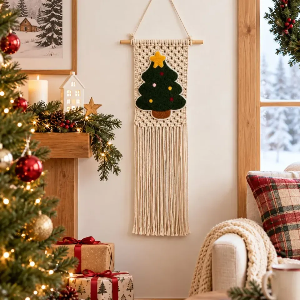 VERMILL 25x60cm Christmas Tree Wall Hanging Woven Texture Tassel Fringe Holiday Wall Decoration Bohemian Style Christmas Tapestry Woven Wall Decor | Lazada Malaysia
