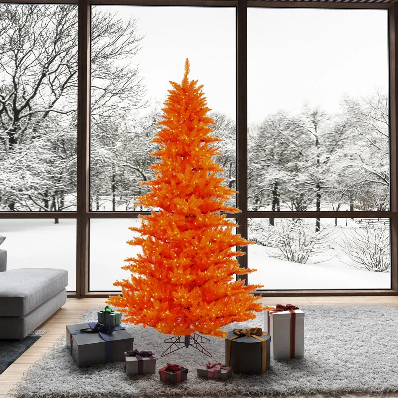 Vickerman Orange Fir Artificial Christmas Tree 7.5' x 52 Inch Orange LED