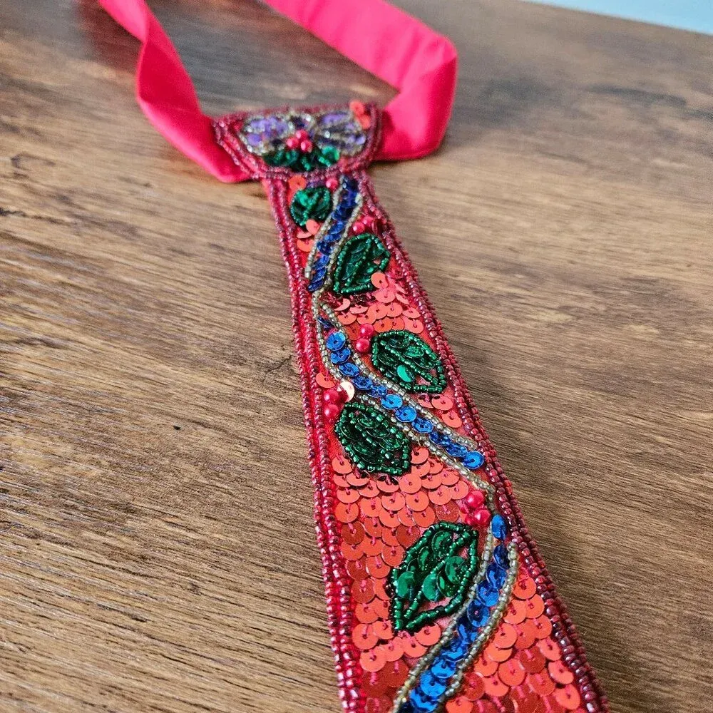 Vintage 90s Christmas Tree Ugly Sweater Party Sequin‎ Embellished Neck Tie  azerturkinsaat.az