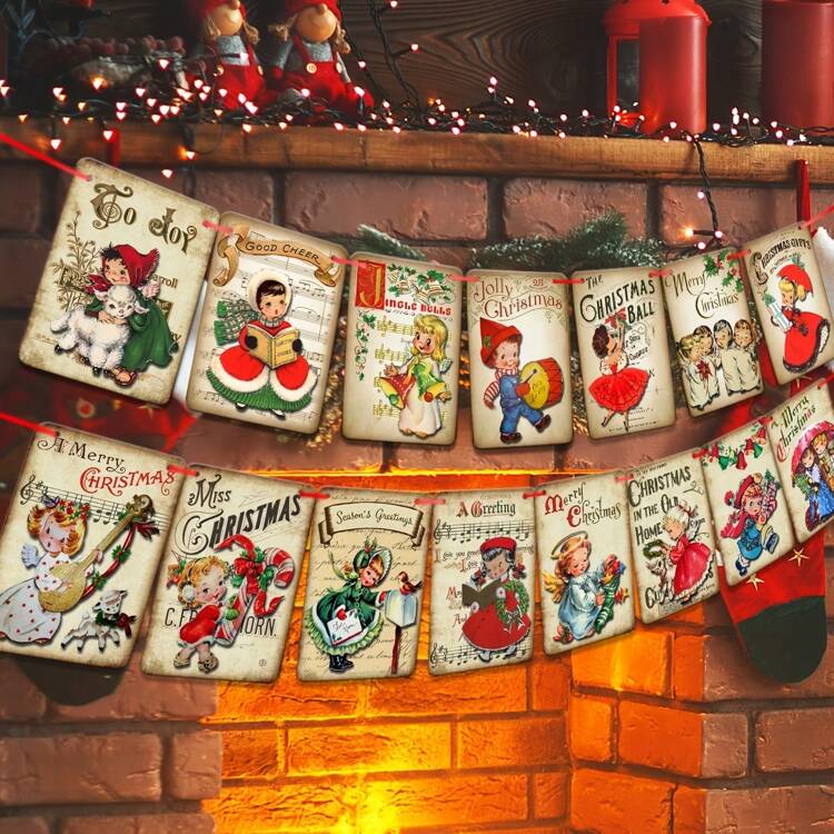 Vintage Christmas Banner-Merry Christmas Fireplace Banner Garland,Retro  Santa Traditional Victorian Style Hanging Banner For 2023 Xmas Indoor  Outdoor Decoration | SHEIN USA