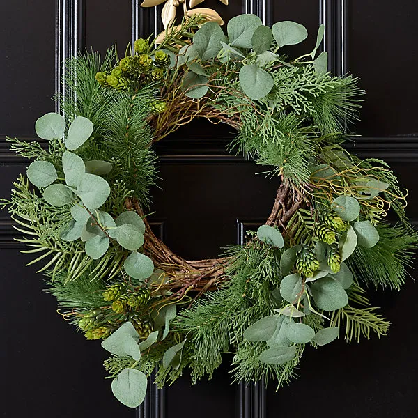 Vintage Style Giant Eucalyptus Hedgerow Festive Decor Autumn-Winter Wreath  Front Door Christmas Wreath 50cm
