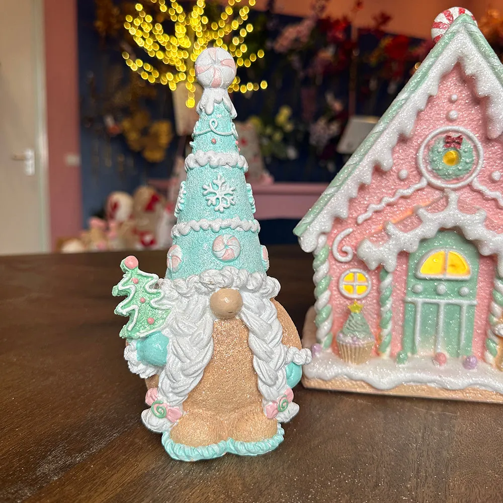 Viv! Christmas Tabletop Figure - Gingerbread Gnomes with Candy - Set of 2 -  Pastel - Pink Blue - 20cm | Viv! Christmas