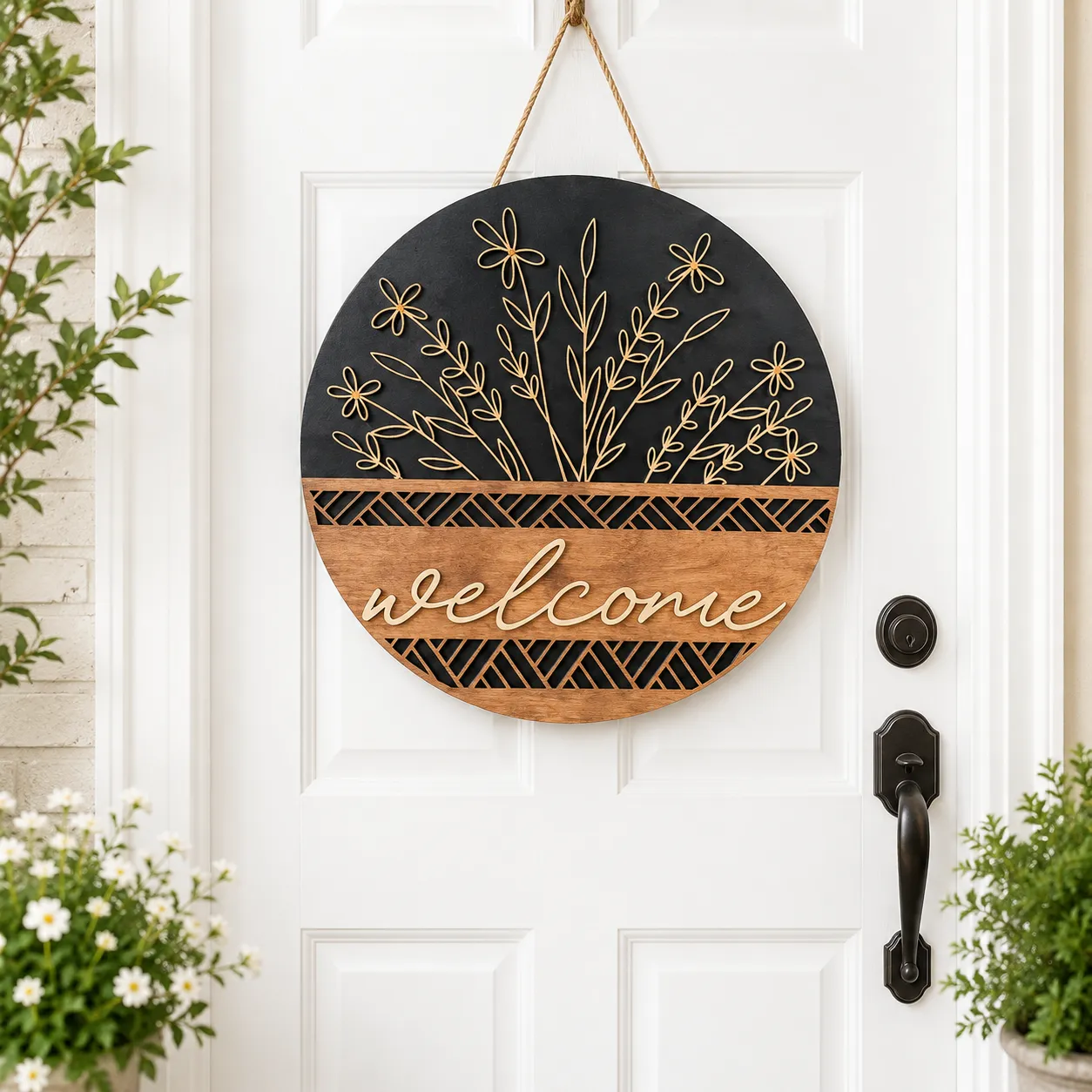 Welcome Door Sign Wooden Wreath | Farmhouse Front Door Decor | Round Wood  Hanging Sign | Porch Decoration | Spring Summer Fall Home Decor – Cozy  Space Living
