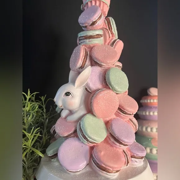 Whimsical Macaron Easter Bunny Tree On Pedestal Tabletop Decor NWT