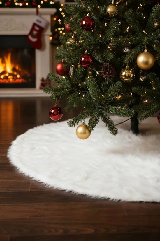 White Living and Home Christmas Tree Skirt Long Fur Xmas Tree Base Cover  for Christmas Home, Party | Debenhams