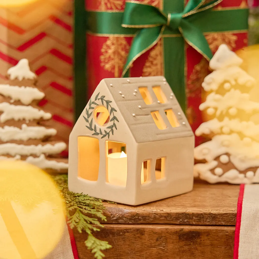 Winter Wreath House Ceramic Tea Light Holder