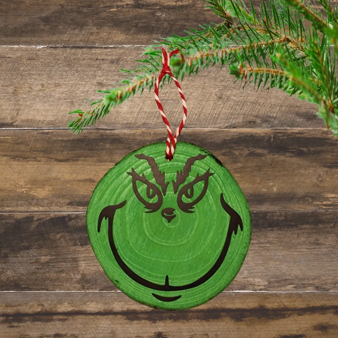 Wood Ornament With Grinch Super Cute Grinch Face Wood Slice Ornament