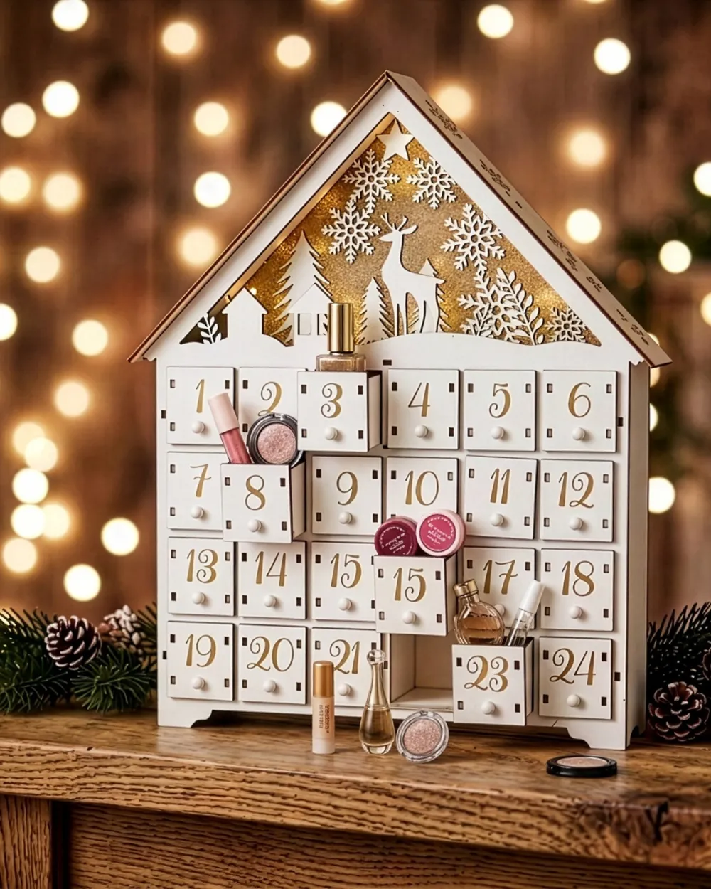 Wooden Advent Calendar Light Up Woodland House | Sue Ryder